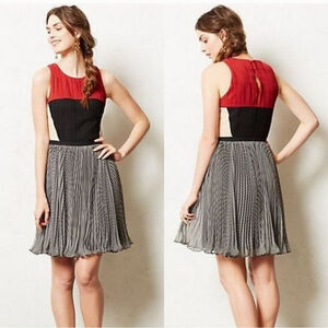 Greylin Margot Pleated Red Black Pleated Dress Sz S